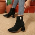 thumbnail image 6 of Wowcloth Women's Suede Rhinestone Ankle Boots - Pointed Toe Mid Heel Chunky Heel Winter Boots for Versatile Outfits, 6 of 8