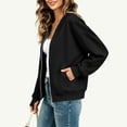 thumbnail image 3 of Chiccall Women's Full Zip Bomber Sweatshirt Jacket Thumb Hole Cuffs Oversized Long Sleeve V Neck Loose Casual Coat with Side Pockets, 3 of 6