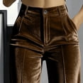 thumbnail image 6 of Womens Velvet Wide Leg Pants Elastic High Waisted Palazzo Pants Business Work Casual Trousers with Pockets Brown XXXL(XXXL), 6 of 7