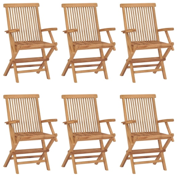 vidaXL Garden Chair Set of 6 Brown Solid Teak Wood Standard Foldable