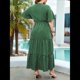 thumbnail image 5 of Vestido Informal de Lunares para Mujer, Talla Grande, de Verano, Corta, Cuello en V, Holgado, Escalonado Verde XXL, 5 of 10