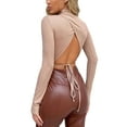 thumbnail image 6 of Coduop Women's Sexy Backless High Neck Tie Up Long Sleeve Crop Top T-Shirt, 6 of 7
