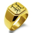 thumbnail image 1 of Stainless Steel Letter H Initial Floral Monogram Engraved Engraved Square Flat Top Biker Style Polished Signet Ring, 1 of 1