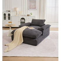 Aukfa 51.2" Oversized Chaise Lounge Chair Indoor, Corduroy Upholstered Sofa Couch with Pillow Armrests, Sleeper Sofa Chair for Living Room Bedroom Office, Gray