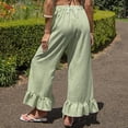 thumbnail image 5 of Women’s Plaid Wide Leg Pants Flared Leg Baggy Drawstring Ruffle Palazzo Pants with Pockets Summer Elastic Waisted Slacks Green M, 5 of 6