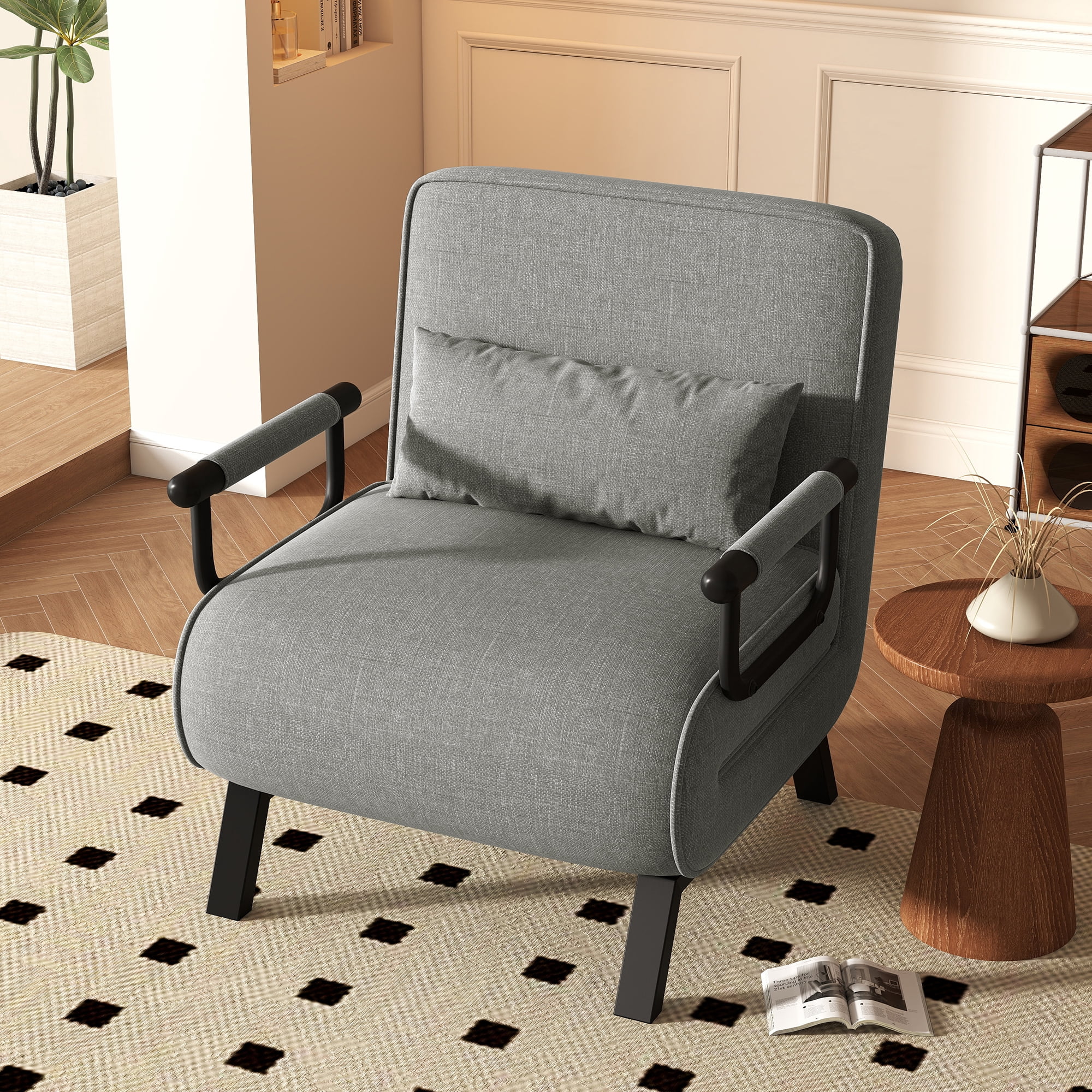 Daluvenix 4 in 1 Convertible Sofa Bed Sleeper Chair with a Pillow, 5 Position Modern Single Person Chaise Lounge Couch , Linen Folding Bed for Living Room Office, Dark Grey