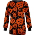 thumbnail image 4 of Chandail en Molleton Citrouille Chat pour Femmes Halloween Col Rond Pull Manches Longues Hauts Décontractés Amples, 4 of 5