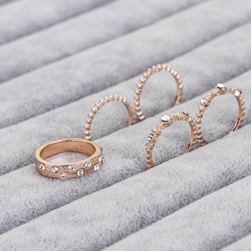 Rose Gold Stacking Midi Ring 5pcs Sparkly Ring Sets Jewelry Diamond Crystal