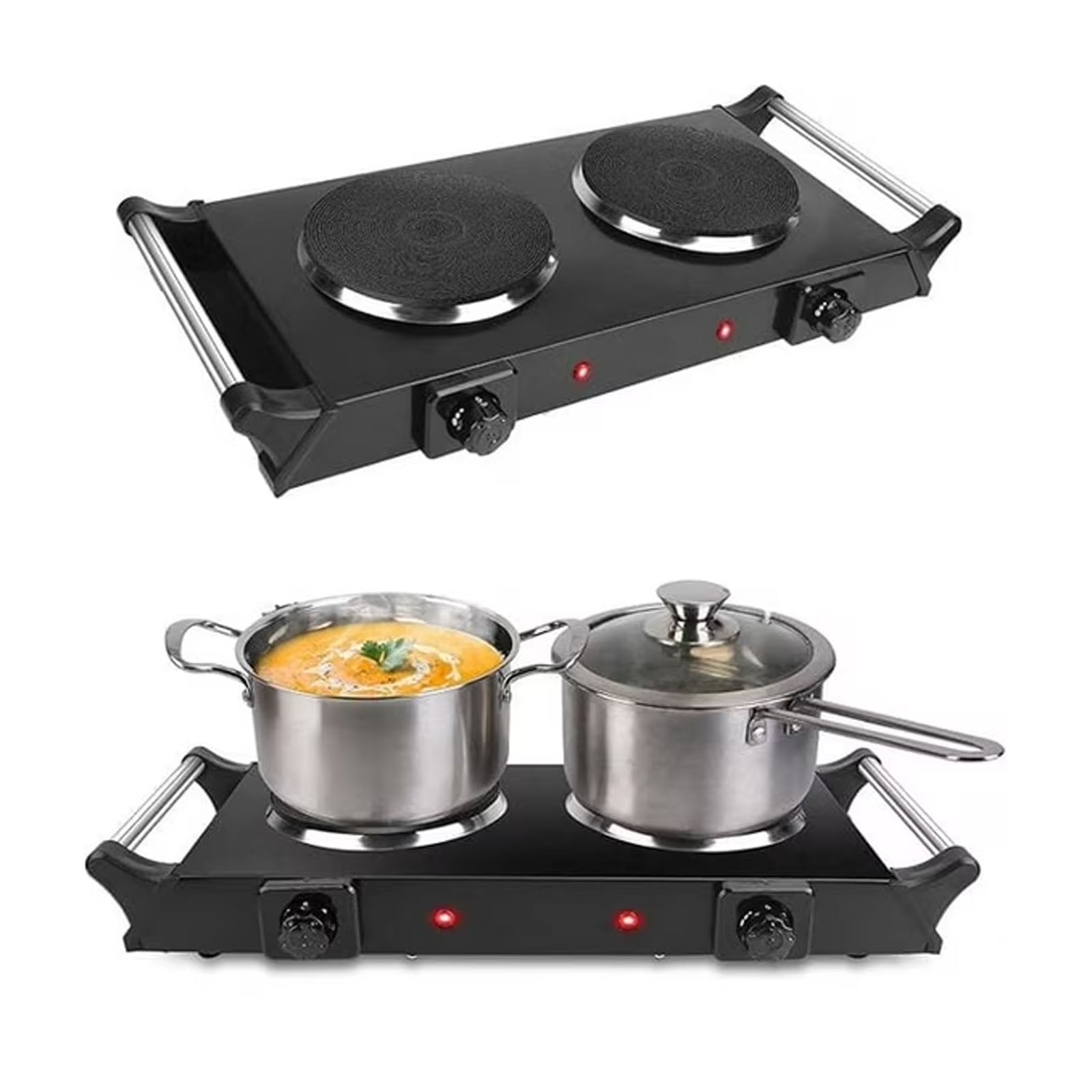 2000W Double Countertop Burner, Portable Electric Hot Plate and Stove with 5 Temperature Controls, Lightweight Burner Cooktop for Kitchen, Dorms, Apartments, RV, Black