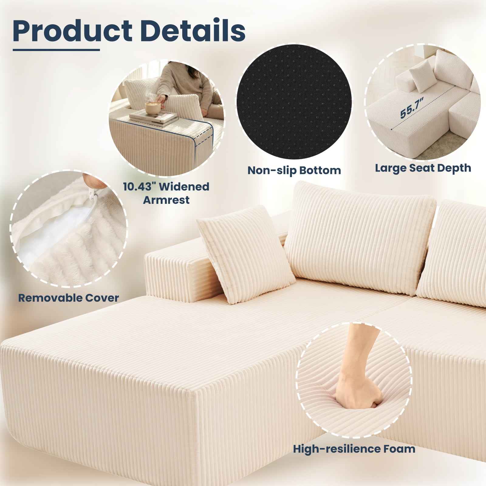 Gianna 108" L-Shaped Modular Sectional Sofa with Left Chaise, Flexible and Comfortable Couch Set