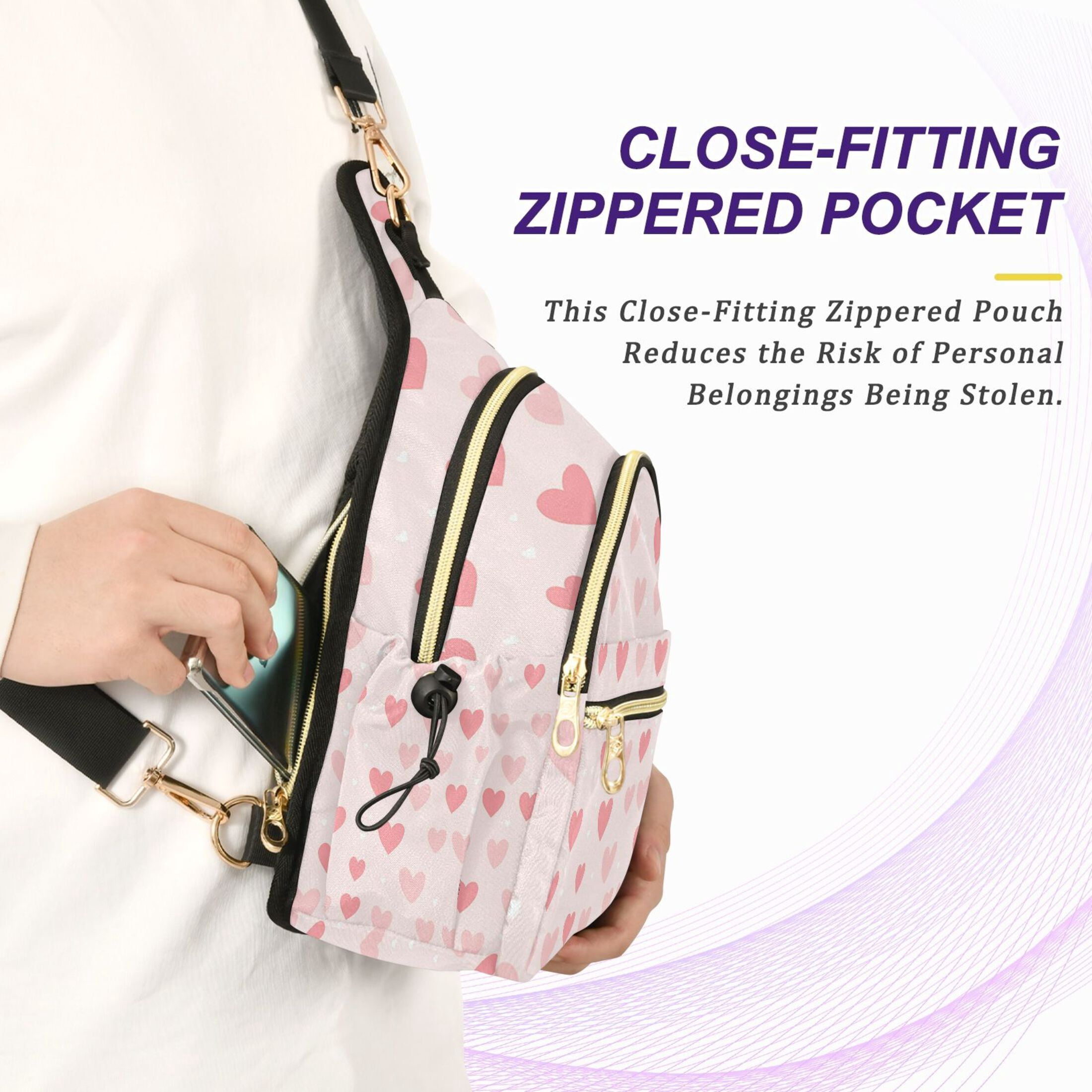 Crossbody Sling Bag for Women Shoulder Purse Trendy Daypack with Adjustable Strap Pink Love Heart