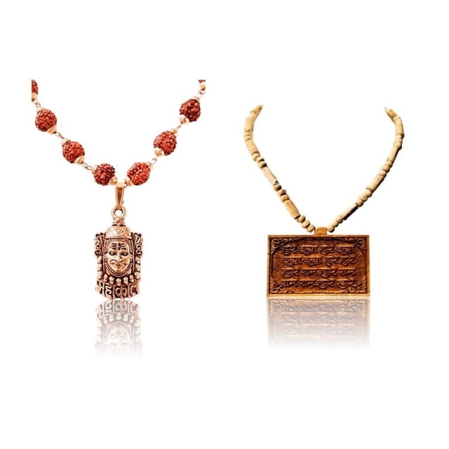 Kamada Combination of Shri mahakal gold necklace mala and Tulsi (basil) mala,Spritual Pendant Necklace for Women and Men