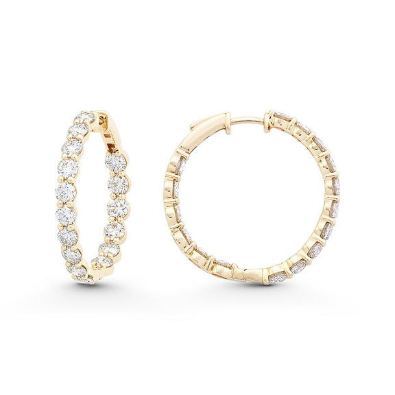 IGI Certified 6.00ct (F Color, VS Clarity) Lab Grown Diamond Round Brilliant Cut 4-Prong Shared Classic Full Circle Hoop Earrings in 14k Yellow Gold