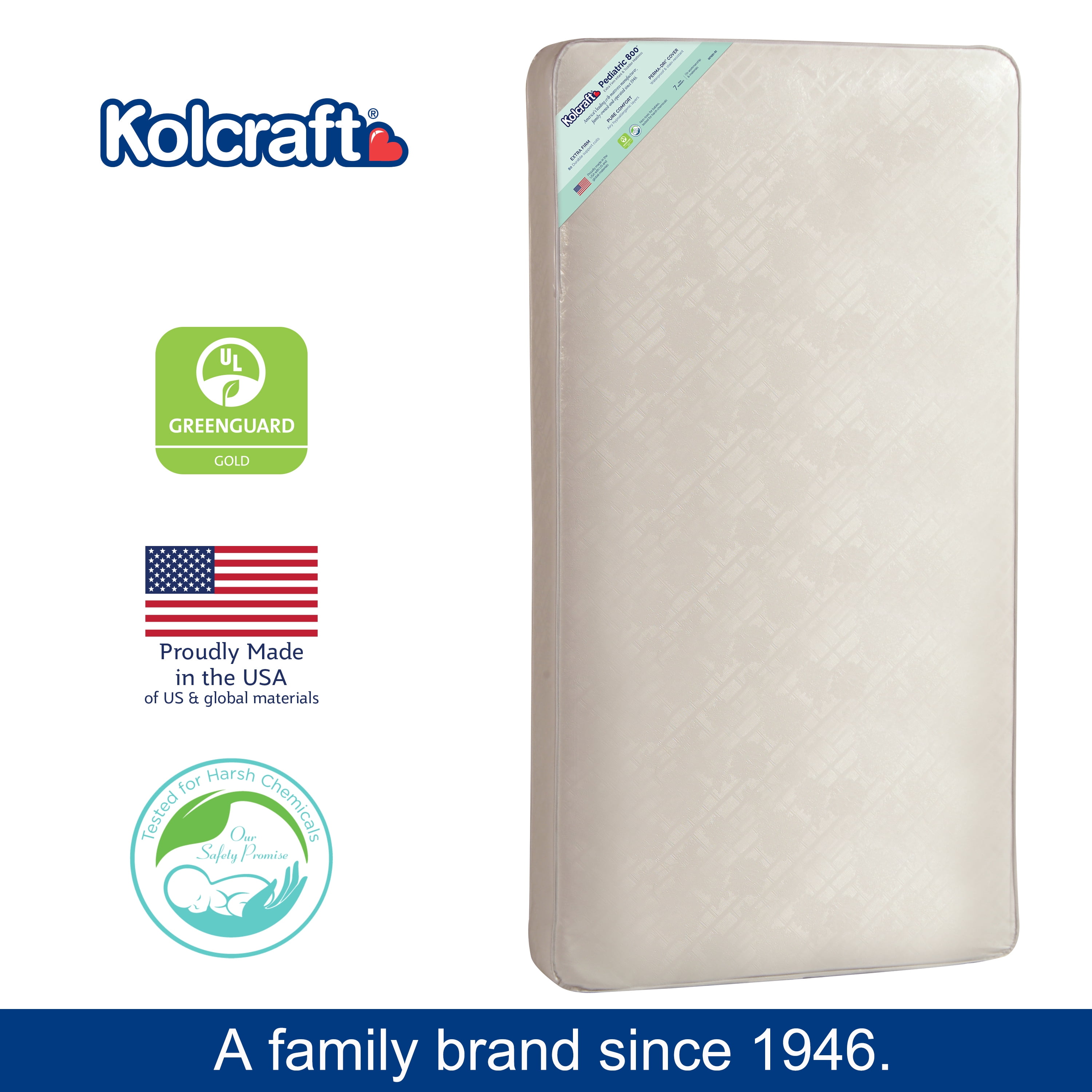 Kolcraft Pediatric 800 Extra Firm, 80 Coil Crib and Toddler Mattress, White - 2