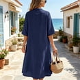 thumbnail image 5 of SAWOBUUN Womens Casual Midi Dress 3/4 Sleeve V Neck Button Tunic Dress Breathable Comfortable Sundress with Pockets, 5 of 9