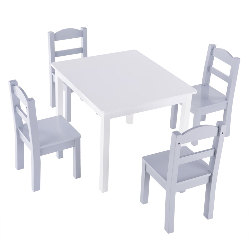 Kepooman 1 Table and 4 Chairs Multi Kids Activity Table Set, Children's Table and Chair Set for Toddlers Activity, White & Gray