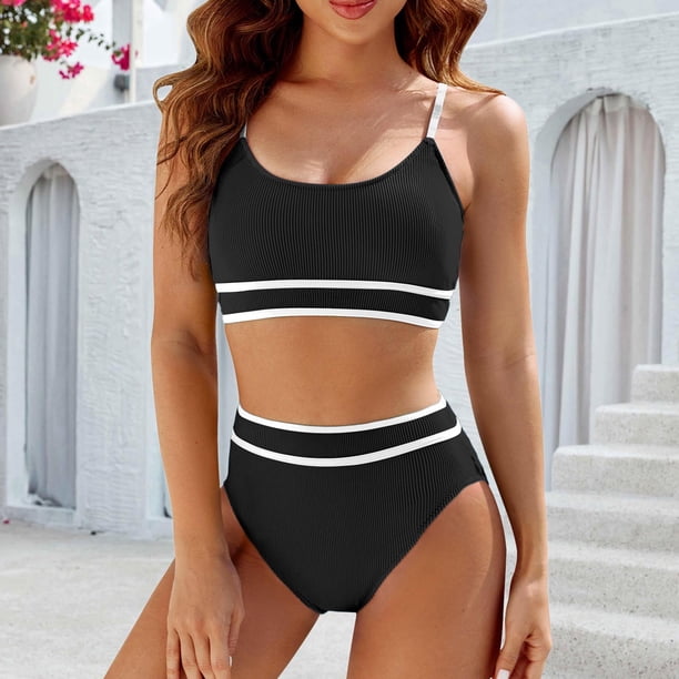 WILLBEST Traje de Baño Dama Conjuntos de Bikini de Cintura Alta para Mujer Traje de Baño Deportivo de Dos Piezas Trajes de Baño de Corte Alto con Bloques de Color