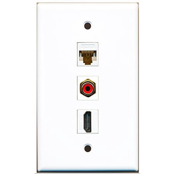 RiteAV - 1 Port HDMI and 1 Port RCA Red and 1 Port Cat6 Ethernet White Wall Plate