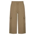 thumbnail image 3 of cocolona Womens Casual Capri Cargo Pants Elastic Waist Drawstring Wide Leg Outdoor Hiking Cropped Pants with Pockets, 3 of 3