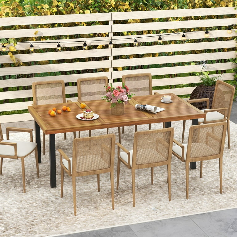 Gymax Patio Dining Table for 8, Acacia Wood, 79'' with 1.9