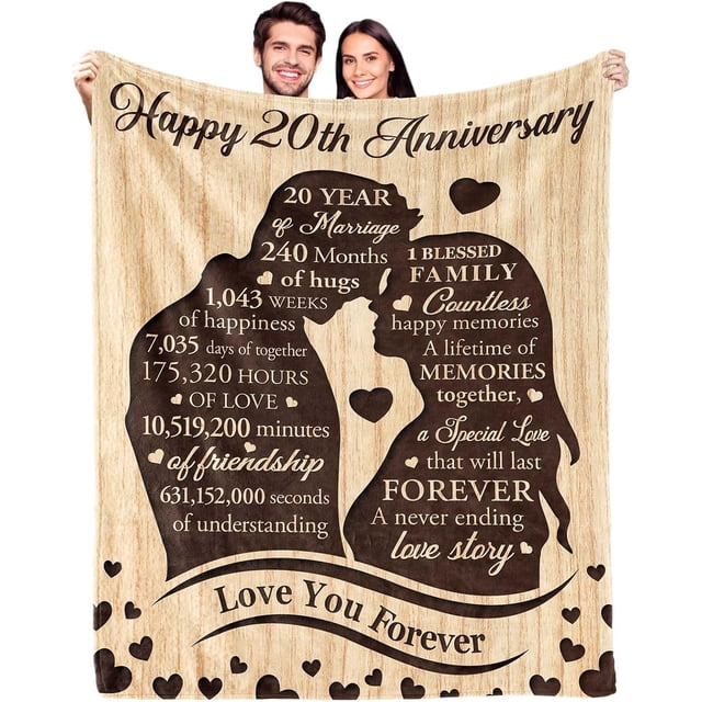 LHSHID 20th Anniversary Blanket Gifts for Couple 20th Anniversary Wedding Gifts for Wife Him 20 Year Anniversary Wedding Gifts for Her Him 20th Anniversary Decorations Throw Blanket 30"x40"