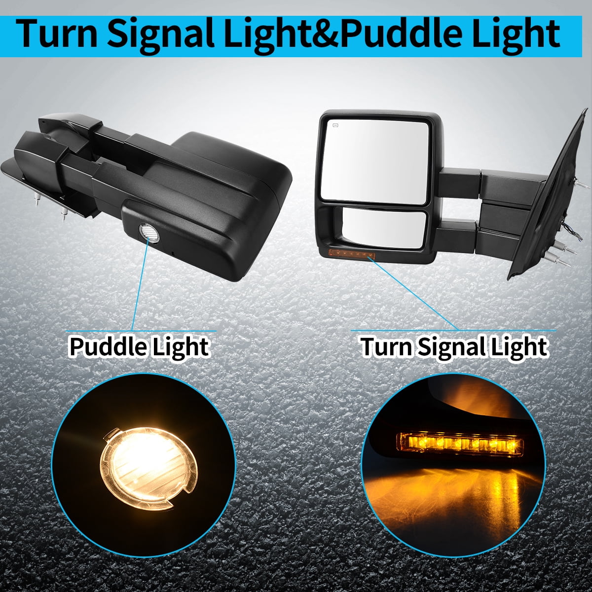 LEDKINGDOMUS Power Heated Telescoping Trailer Tow Mirrors with Turn Signal For 2007-2014 Ford F-150 Super Duty Truck, Plug-and-Play Installation, Pair (Driver & Passenger Side)