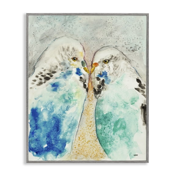 Stupell Industries Bohemian Pair Blue Parakeets Birds Dotted Watercolor Detail Gray Framed Giclee Art, 11 x 14, by Patti Mann
