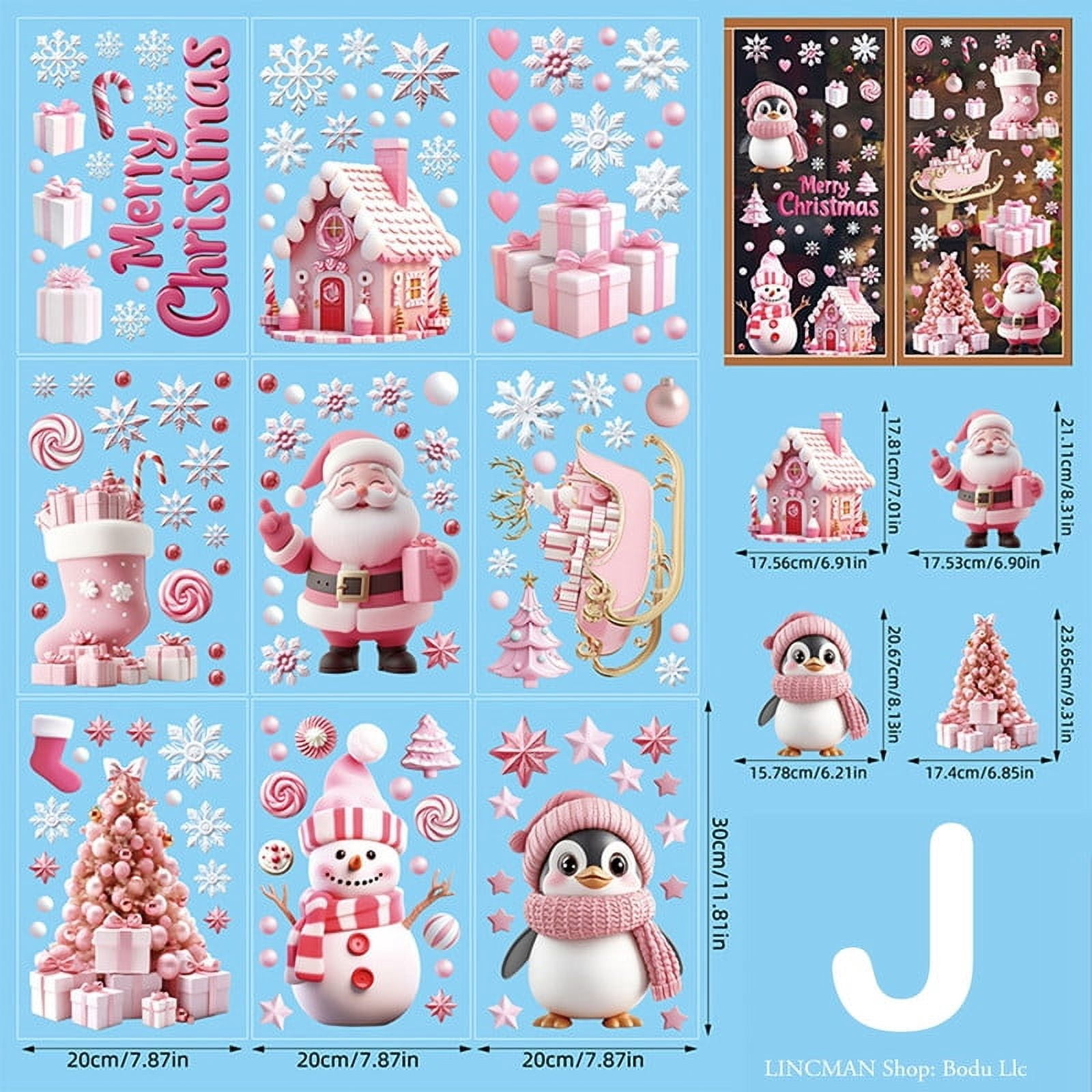Christmas Window Clings, 155 Pcs Christmas Window Stickers, 9 Sheets Reusable Xmas Window Decals with Santa Claus Reindeer Snowman, Double-Side Xmas Snowflake Window Clings for Winter Party Supplies