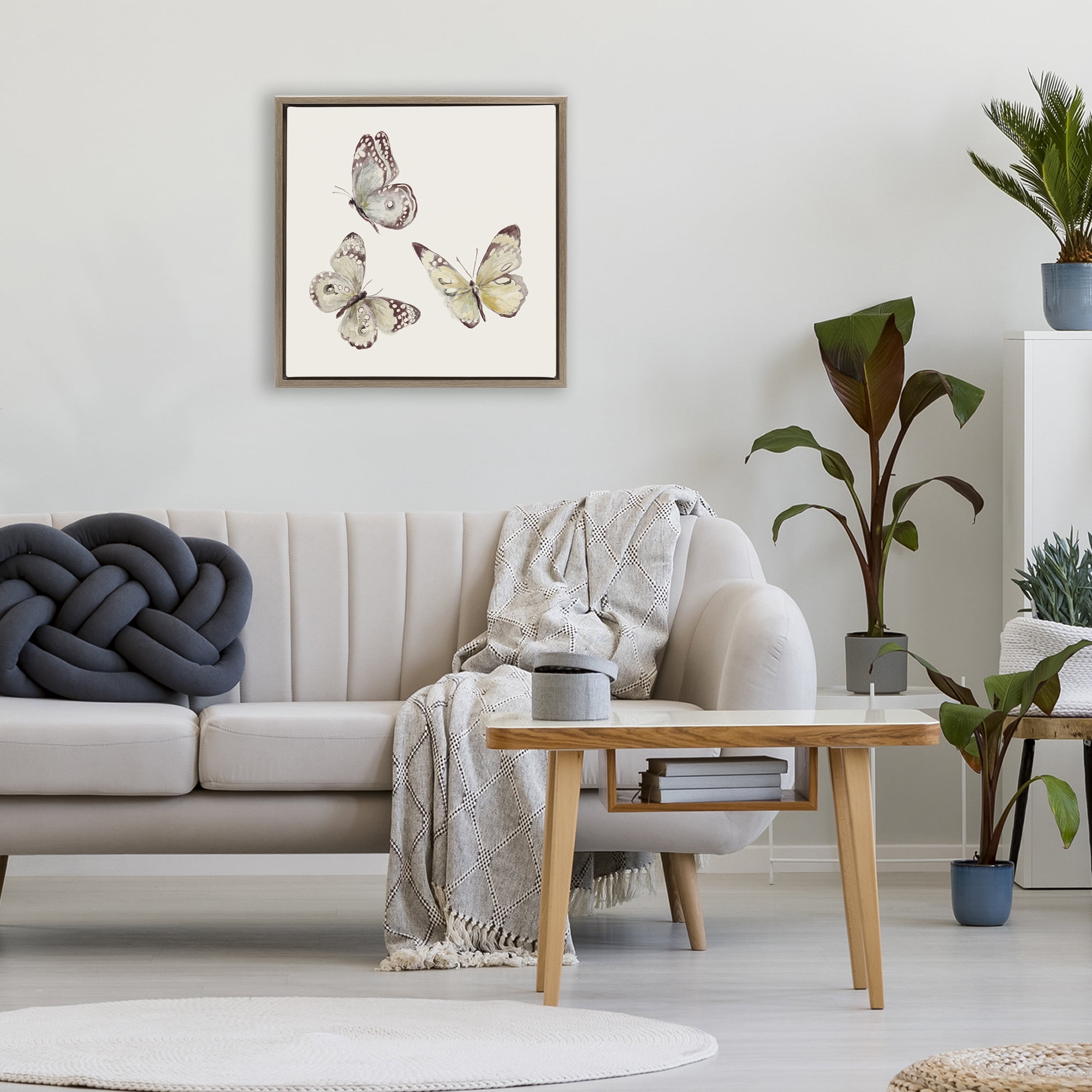 Stupell Industries Isolated Butterflies on Beige Brown Framed Floater Canvas Wall Art, design by Patricia Pinto
