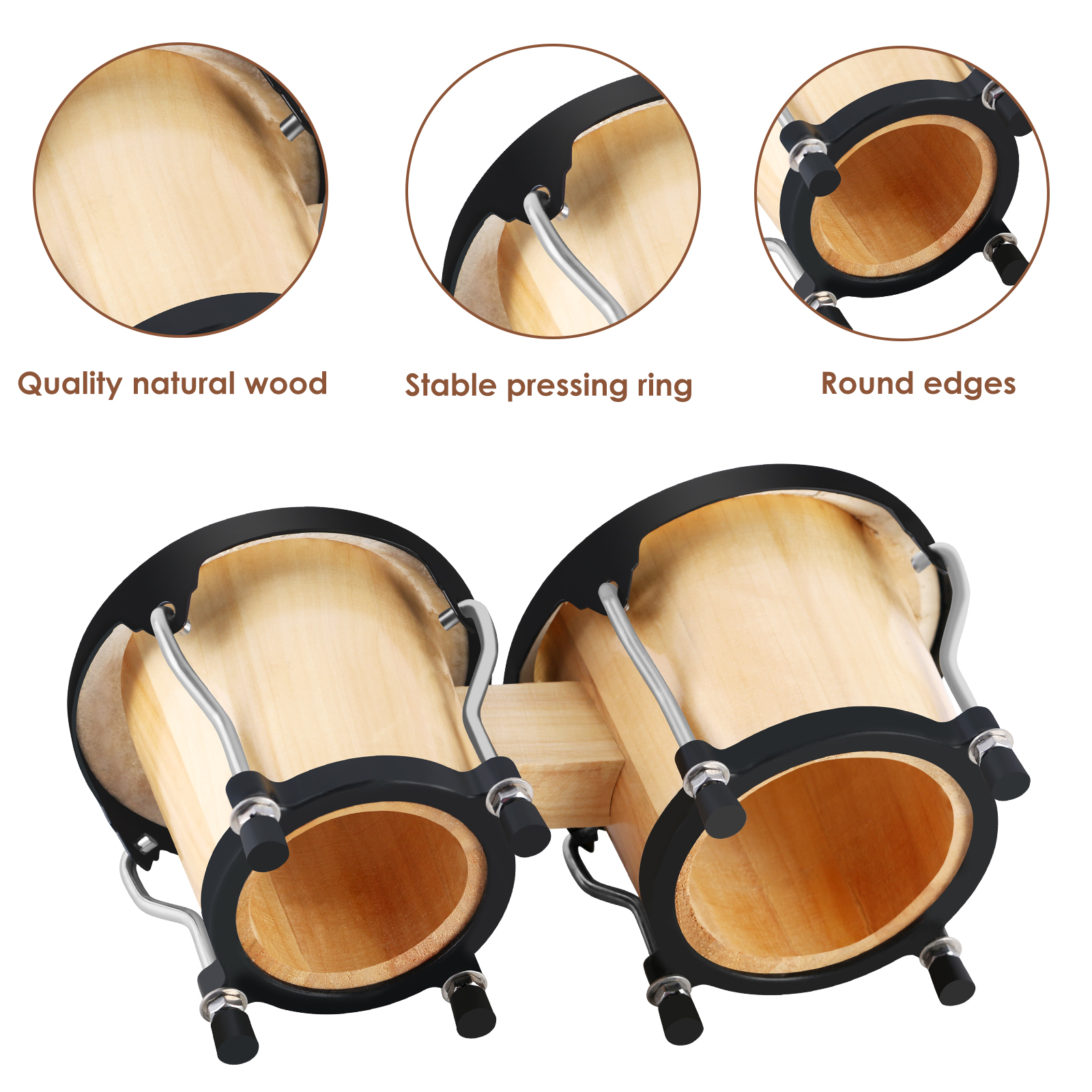 EastRock Bongo Drum Set 4 & 5 Inch Natural Wood photo 6