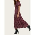 thumbnail image 4 of Summer Maxi Dress for Women Casual Wear To Work V Neck Puff Short Sleeve Smocked Ruffle Flowy Beach Boho Long Floral Dress, 4 of 6