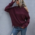 thumbnail image 4 of Woman Pullover Sweater High Neck Loose Hem Left Side Cold Shoulder Warm Keeping Female Sweater Wine Red M, 4 of 8