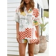 thumbnail image 5 of Yunliwuli Women Pajama Set, Printed Short Sleeve Button Closure Shirt with Shorts Daily Sleepwear Loungewear, 5 of 10