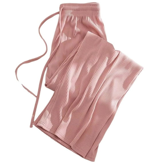 AWZXDE Girls Wide Leg Pants with Flowy Fabric for Summer, Big Kids High Waist Relaxed Straight Long Trousers Pink，7-8 Years