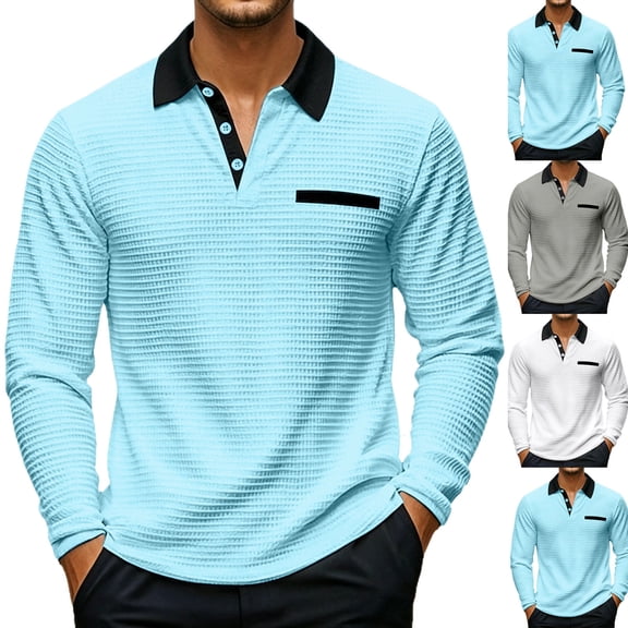 Awdenio Men's T-shirts Long Sleeve 2026 Casual T-Shirts Color Block Slim Fit Golf Shirt with Pocket