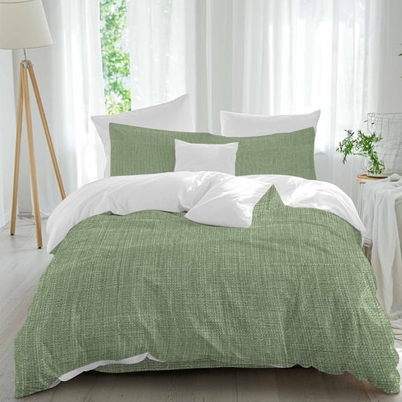 Sage Green Linen Duvet Cover Set California King Size, Farmhouse Pure Color Country Farm 4 Piece Bedding Set with Zipper Closure & Corner Ties Soft Breathable Comforter Cover for Bedroom