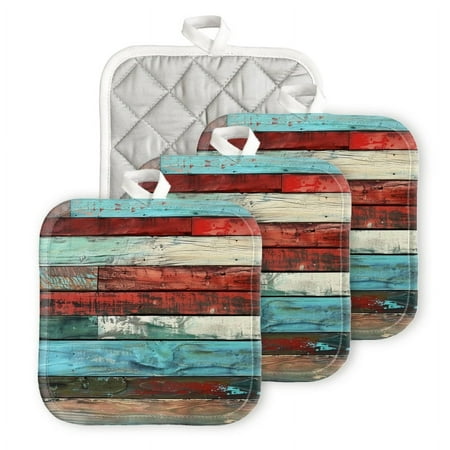 

BaHomeck Pot Holders 4pcs dacron Made Square heat-resisting mat Machine Washable for Kitchen Oven Hot Pads 6.7inch*6.7inch Colorful Wooden Planks With Distressed And Weathered Look