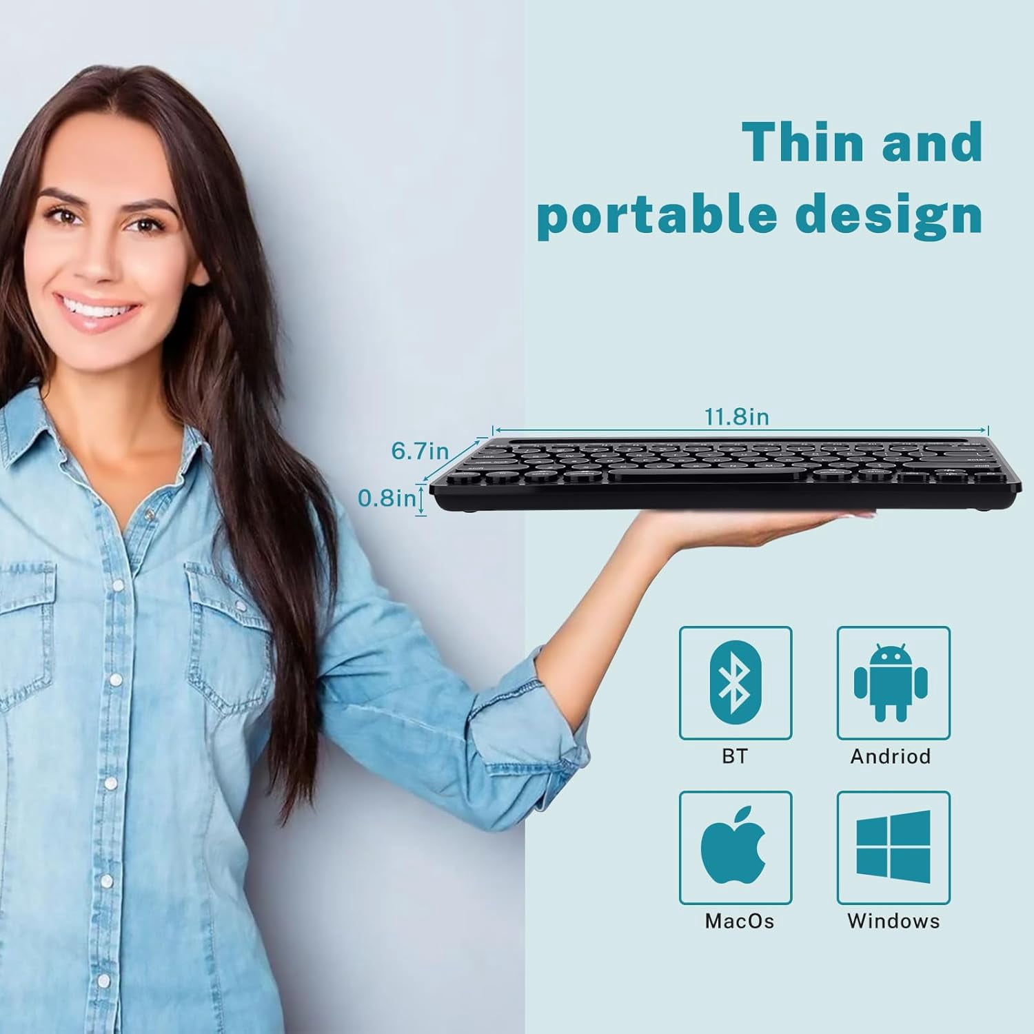 Dual Channel Multi-Device Universal Cute Wireless Bluetooth Keyboard Portable Slim with 20m Connection Distance for Tablet Smart Phone PC Windows Android iOS Mac (Pink)