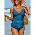 thumbnail image 7 of Sociala Ruced V Neck Tankini Sets for Womens Tummy Control Two Piece Swimsuit with Bikini Bottoms, 7 of 7