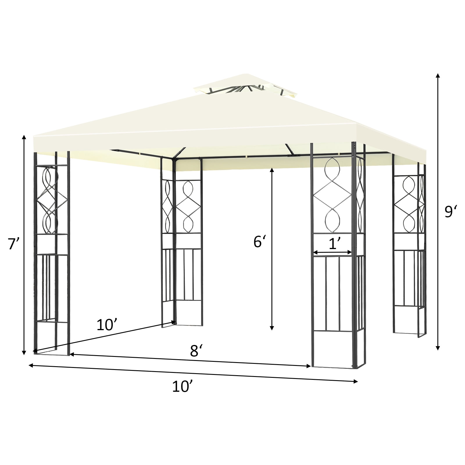 Topbuy 2-Tiers 10'x10'Outdoor Canopy Gazebo Art Steel Frame Party Patio Large Canopy Gazebo