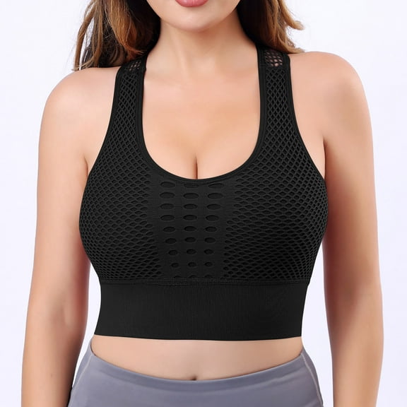 Bigersell Women's Sports Bras - Bralettes for Women Comfort Wireless Workout Running Padded Yoga Bra Cropped Tank Tops Camisole Pull On Pullover Bras Low Impact Sleep Bras Black XL