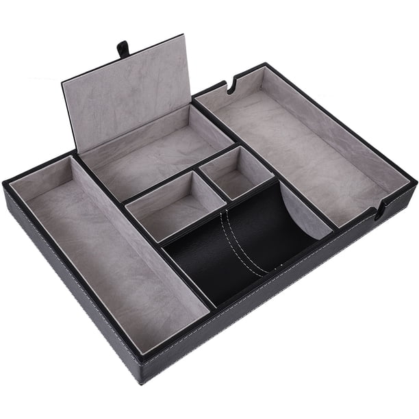 unbranded Organizador Multifuncional De Cuero Negro Con 5 Compartimentos Para Escritorio Y Hogar