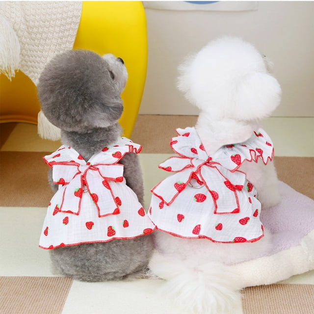 onlyliua Artículos En Liquidación Ropa Pequeño Vestido de Princesa Floral Osito Nuevo Vestido Lindo para Mascota Verano Ultrapequeño Delgado Ropa de Verano Lazo Decoración Estampado Fresa