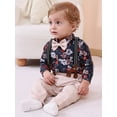 thumbnail image 4 of CARETOO Newborn Baby Boy Clothes Formal Long Sleeve Floral Dress Shirt Suspender Pants Tie Outfit, 4 of 15
