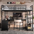 thumbnail image 3 of Harper & Bright Designs Twin Size Metal Loft Bed with L-shaped Desk and Wardrobe, Loft Bed with Storage Shelves and Cubes, Black, 3 of 12