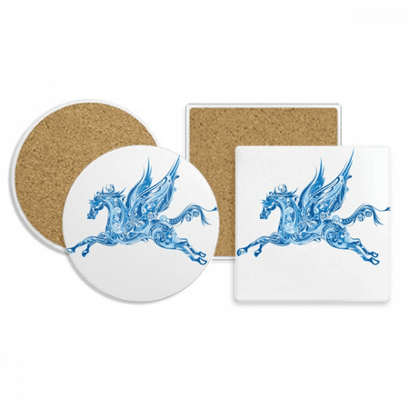 

Blue Horse Wing Animal Art Grain Coaster Cup Mug Holder Absorbent Stone Cork Base Set