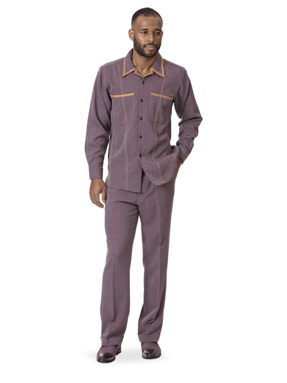 Men's 2 Piece Long Sleeve Denim Walking Suit in Wine - D-778