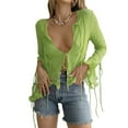 thumbnail image 1 of Manches Longues Femmes Perspective Dames T-shirts V-Cou Sexy Maille Y2k Printemps Été, 1 of 7
