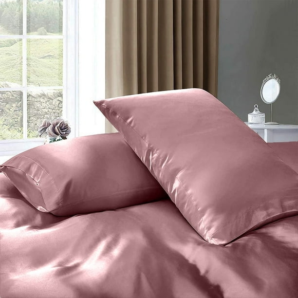Satin Radiance Luxury Satin Sheet Sets with Deep Fitting Pockets Blush Pink Queen