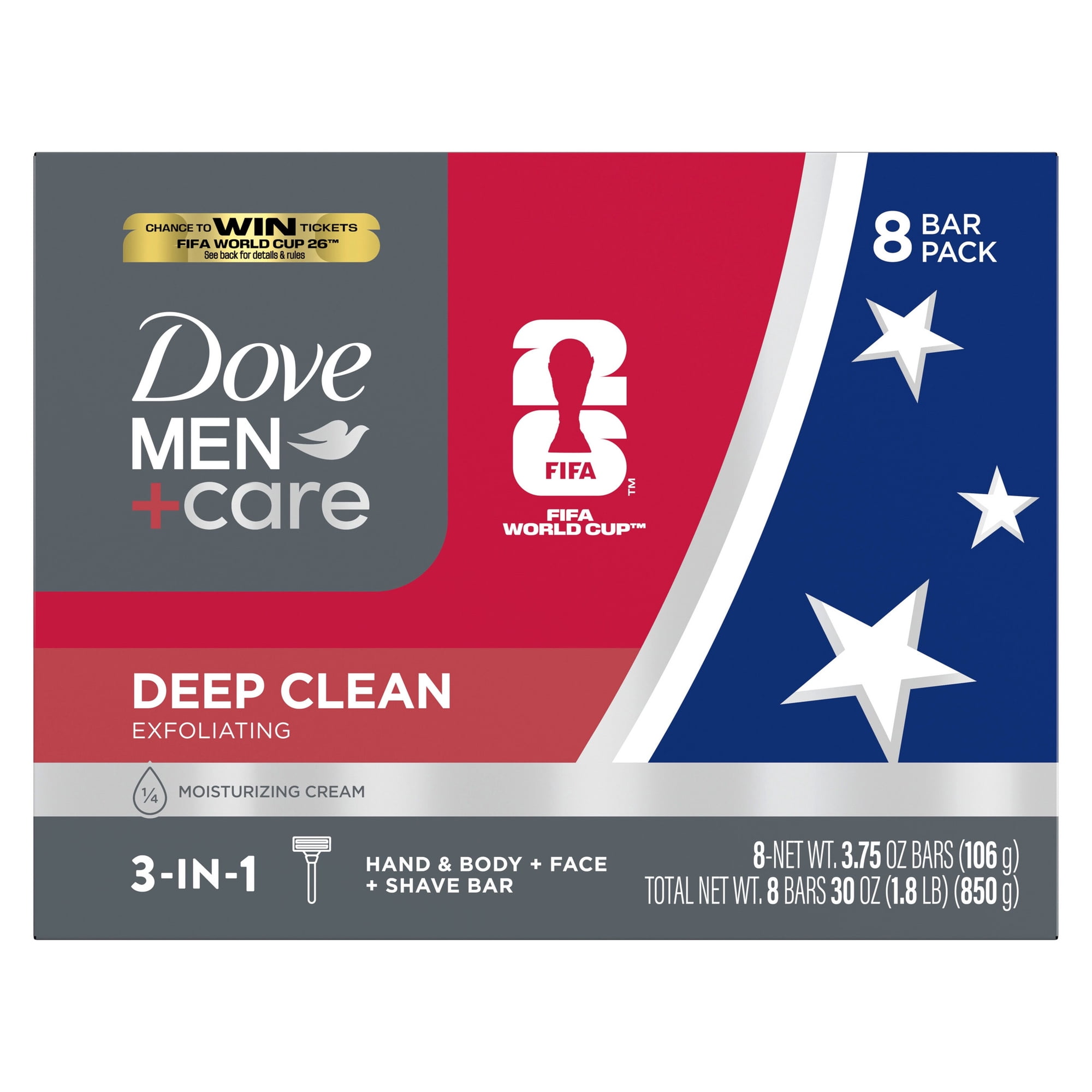 Dove Men+Care Limited Edition Body and Face Bar For Men Deep Clean Effectively Washes Away Bacteria, Nourishes Your Skin ,3.75 oz 8 Bars
